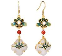 Pendientes De Jade,Pendiente Colgante Colgante,Pendientes De Esmalte Pintados Clásicos Orientales Pendientes De Jade Con Borla De Plata De Ley Antigua China China Regalo De La Madre