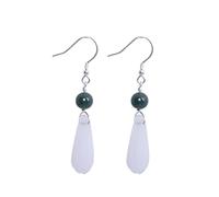 Pendientes de jade y flor de magnolia en plata S925, hechos a mano, de estilo antiguo.