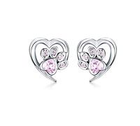 Pendientes de la pata de cristal azul para la forma del corazón de la oreja de la huella de joyas