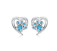 Pendientes de la pata de cristal azul para la forma del corazón de la oreja de la huella de joyas