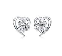 Pendientes de la pata de cristal azul para la forma del corazón de la oreja de la huella de joyas