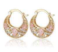 Pendientes de la Virgen de Guadalupe - Pendientes de la Virgen María Guadalupe, aretes de la Virgen de Guadalupe para mujer, chapados en cobre con oro de la Virgen María, aretes de cesta de flores de