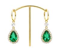 Pendientes de lágrima, 1 par de elegantes aretes de esmeralda con halo de circonita cúbica, diseño de gota de cobre de alta calidad, color verde, para mujer, uso diario u ocasiones especiales