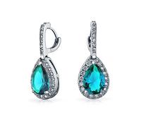 Pendientes de lágrima colgantes con bisagra a presión estilo vintage de 7CT con halo de circonita cúbica simulada de aguamarina AAA CZ para mujer, moda formal, para fiesta de graduación, dama de