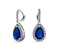 Pendientes de lágrima colgantes de moda con halo de estilo vintage de 7CT, simulados con zafiro azul, circonita cúbica AAA CZ para mujer, para fiesta de graduación, dama de honor, boda, chapados en