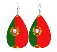 Pendientes de lágrima colgantes elegantes con la bandera portuguesa para mujer, aretes de cuero ligeros, diseño versátil para el día a día