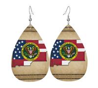 Pendientes de lágrima con diseño abstracto de la bandera del estado de Dakota del Norte Map02 para mujer, aretes colgantes de cuero, joyería para fiesta de cumpleaños, San Valentín