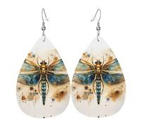 Pendientes de lágrima con diseño de libélula dorada sobre fondo amarillo, ligeros, adecuados para regalos de Navidad y día de San Valentín