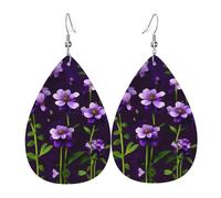 Pendientes de lágrima con estampado de flores moradas para mujer, aretes colgantes de cuero, joyería para fiesta de cumpleaños, San Valentín