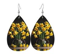 Pendientes de lágrima con estampado de ramo de narcisos para mujer, aretes colgantes de cuero, joyería para fiesta de cumpleaños, San Valentín
