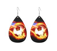 Pendientes de lágrima de acrílico con diseño de fuego de fútbol, coloridos para mujer, aretes de acrílico retro, aretes de gota ligeros, talla única, Cuero sintético
