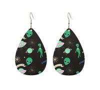 Pendientes de lágrima de acrílico con diseño de OVNI, planeta alienígena, para mujer, aretes de acrílico retro, aretes de gota ligeros, talla única, Cuero sintético