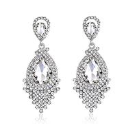 Pendientes de lágrima de cristal austriaco de circonita cúbica brillante Sag perforado Colgante de borla larga Boda nupcial