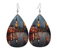 Pendientes de lágrima de cuero para mujer, aretes colgantes ligeros de la ciudad de Londres, joyería de moda, regalos para mujeres