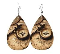 Pendientes de lágrima de cuero para mujer, brújula y mapa del mundo antiguo, aretes colgantes ligeros, joyería de moda, regalos para mujeres y mujeres