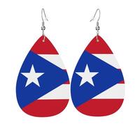 Pendientes de lágrima de cuero para mujer, diseño de bandera de Puerto Rico, ligeros, accesorios de joyería