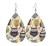 Pendientes de lágrima de cuero para mujer, diseño de búhos de dibujos animados, bonitos y ligeros, joyería de moda, regalos para mujeres y mujeres