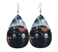Pendientes de lágrima de cuero para mujer, diseño de camión bajo rayo, ligeros, joyería de moda, regalos para mujeres y mujeres