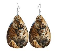 Pendientes de lágrima de cuero para mujer, diseño de flores al óleo sobre lienzo, ligeros, accesorios de joyería, talla única, Cuero