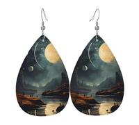 Pendientes de lágrima de cuero para mujer, diseño de flores al óleo sobre lienzo, ligeros, accesorios de joyería, talla única, Cuero