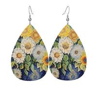 Pendientes de lágrima de cuero para mujer, diseño de flores al óleo sobre lienzo, ligeros, accesorios de joyería, talla única, Cuero
