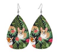 Pendientes de lágrima de cuero para mujer, diseño de flores tropicales y corgi, ligeros, joyería de moda, regalos para mujeres y mujeres