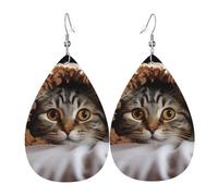Pendientes de lágrima de cuero para mujer, diseño de gato debajo de la manta, aretes colgantes ligeros, joyería de moda, regalos para mujeres y mujeres