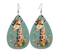 Pendientes de lágrima de cuero para mujer, diseño de jirafa con flores, ligeros, joyería de moda, regalos para mujeres y mujeres