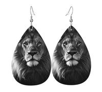 Pendientes de lágrima de cuero para mujer, diseño de león africano en blanco y negro, ligeros, joyería de moda, regalos para mujeres y mujeres
