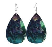 Pendientes de lágrima de cuero para mujer, diseño de lobo del bosque, aretes colgantes ligeros, joyería de moda, regalos para mujeres