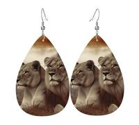 Pendientes de lágrima de cuero para mujer, león africano y leona, ligeros, joyería de moda, regalos para mujeres y mujeres