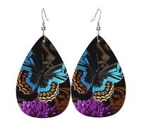 Pendientes de lágrima de cuero para mujer, mariposa en una hermosa flor, aretes colgantes ligeros, joyería de moda, regalos para mujeres y mujeres