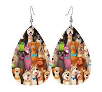 Pendientes de lágrima de cuero para mujer, muchos perros lindos, ligeros, aretes colgantes de joyería de moda para mujeres y mujeres