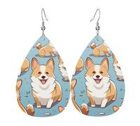 Pendientes de lágrima de cuero para mujer, patrón de corgi, ligeros, colgantes, joyería de moda, regalos para mujeres y mujeres