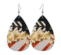 Pendientes de lágrima de cuero para mujer, tablilla de cine y palomitas de maíz, aretes colgantes ligeros, joyería de moda, regalos para mujeres y mujeres