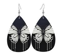 Pendientes de lágrima de cuero para mujer, una mariposa blanca y negra, ligeros, aretes colgantes de joyería de moda para mujeres y mujeres