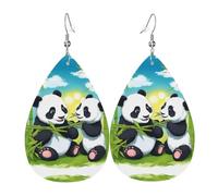 Pendientes de lágrima de dos pandas felices, aretes de gota ligeros adecuados para regalos de Navidad y día de San Valentín