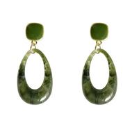 Pendientes de Lágrima Verde Elegante, Diseño de Resina con Metal Dorado, 1.7x4.2 cm, Accesorio Versátil para Trabajo, Nupcial y Ocasiones Casuales