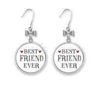 Pendientes de lazo con forma de corazón con texto en inglés "Best friend ever"