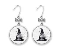 Pendientes de lazo de bruja con efecto de tinta, diseño de sombrero de mago de Halloween, gancho perforado, Metal Plata