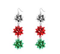 Pendientes de lazo de Navidad para mujer, aretes de lazo rojo, verde y blanco, aretes colgantes de triple lazo, regalo de joyería, zinc, sin piedras preciosas, Zinc, Sin piedra preciosa