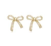 Pendientes de lazo de plata para mujer, aretes de tuerca brillantes con diamantes de imitación para graduación, boda, fiesta, regalo, joyería, Metal