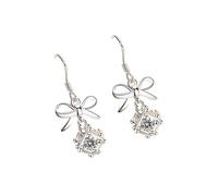 Pendientes de lazo de plata simples con incrustaciones de temperamento de circonita