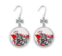 Pendientes de lazo de porcelana roja con cita de Mao Zedong, diseño de bandera roja, Metal Plata
