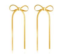 Pendientes de lazo dorado para mujer, aretes de lazo dorado, aretes de lazo de oro, aretes colgantes de cinta para mujeres y niñas, joyería de cumpleaños, Plata, Circonia cúbica