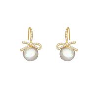 Pendientes de lazo para mujer, pendientes de perlas de moda, aretes de bota con cuentas, One Size, Metal