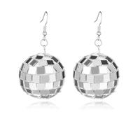 Pendientes de los años 70 para mujer, aretes acrílicos blancos, trajes de los años 70 para mujer, aretes colgantes simples retro de los años 70, 5 cm (1.96 inches), Plata, Sin piedra preciosa