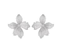Pendientes de lujo para mujer, diseño de flor de lirio, circonio, cúbico, montura de plata 925, diseño de Studs y perno grandes pétalos hipoalergénicos, cartílago, joya elegante