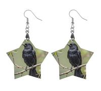 Pendientes de madera con diseño de cuervo negro en una rama, joyería de regalo, colgantes ligeros vintage de madera natural, ganchos para pendientes de madera artísticos clásicos para mujer.