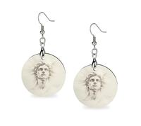 Pendientes de madera con diseño de Dios griego Helios para mujer, redondos, joyería de moda, 3,5 x 6,1 cm